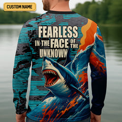 Maxcorners Shark Fishing Shirt, Fearless In The Face Of The Unknown Fishing UPF Shirts, Fishing Gifts For Men