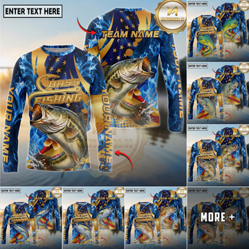 Maxcorners Fishing Blue Flame Personalized Name, Team Name Long Sleeve Shirt (9 Fish Species)