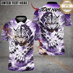 Maxcorner Snow Leopard Golf Polo Shirt Customized Name, Team Name 3D Shirts (4 Colors)
