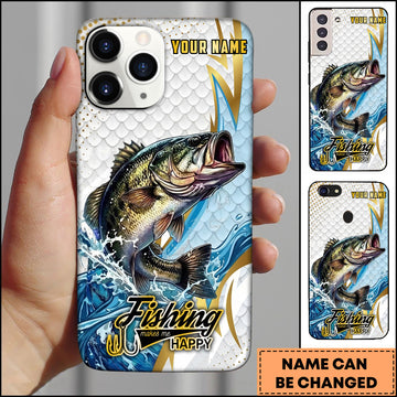 Maxcorners Fishing Phone Case Splash Water Gold Lightning Pattern Personalized Name Phone Case (8 Fish Species)
