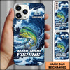 Maxcorners Fishing Blue Water Wave Premium Style Sport Personalized Name Phone Case (8 Fish Species)