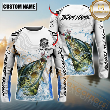 Maxcorners Crappie Fishing White Black Curve Pattern Design Custom Name & Team Name 3D Shirts
