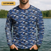 Maxcorners Blue Fish Pattern Performance Fishing Shirts, SPF Shirt For Men, Hooded Fishing Shirt, Fishing Shirts For Men