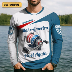 Maxcorners Make America Reel Again Patriotic Fishing Shirt, Performance Fishing Shirts, Fishing Shirts For Men