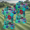 Maxcorners Blue Green Retro Flower Power Golf Shirt, Women’s Golf Polo, Hawaiian Golf Shirt, Golf Tops For Women LM1507