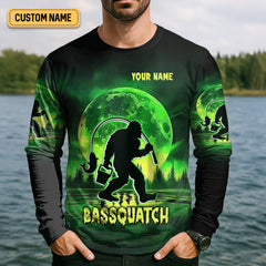 Maxcorners Bassquatch Green Neon Bigfoot Fishing Shirt, SPF Shirt For Men, Gift For Fisherman, Bass Fishing