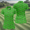 Maxcorners Three Leaf Clover Golf And Beer St Patrick's Day Green Golf Shirt, Women's Golf Shirts, Ladies Golf Polos