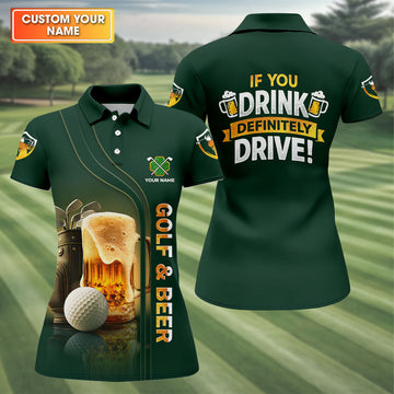 Maxcorners If You Drink Definitely Drive Golf And Beer St Patrick's Day Green Women's Golf Tops, Ladies Golf Polos