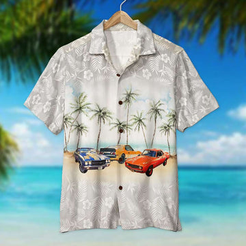 Maxcorners Personalized Muscle Car Hawaiian Shirt, Flower And Palm Tree, Custom Photo Car Aloha Shirts (Up to 5 photos)