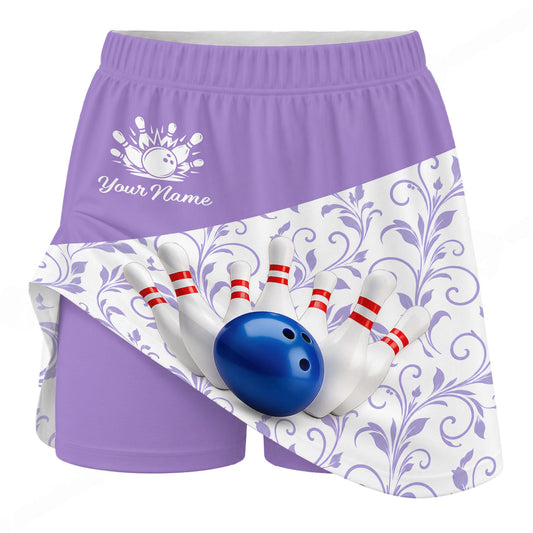 Maxcorners Customized Bowling Trouser Skirts With Shorts Underneath, Bowling Scroll Pattern Vector With Pockets