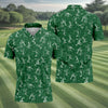 Maxcorners Stick Figure Golf Pose Shamrock Golf Shirt, St Patrick's Day Golf Tops For Men, Polo Shirts For Men