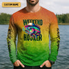 Maxcorners Weekend Hooker Green Yellow Orange Fishing UPF Shirts, Hooded Sun Shirt, Gift For Fisherman