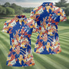Maxcorners Royal Blue Japanese Floral Pattern Golf Shirt, Women’s Golf Polo, Ladies Golf Tops LM1507