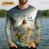 Maxcorners Even Jesus Has A Fish Story Funny Fishing Shirt, SPF Shirt For Men, Men Long Sleeve Shirt