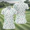 Maxcorners Stick Figure Golf Pose St Patrick's Day Shamrock White Golf Shirt, Women's Golf Tops, Ladies Golf Polos