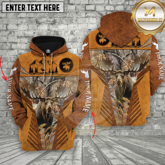 Maxcorners Moose Hunting Rustic Brown Camo Pattern Multioptions Custom Name Shirt 3D All Over Printed Clothes