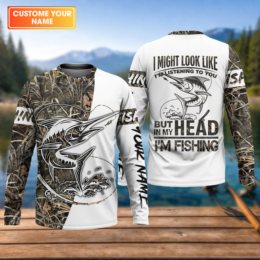 Maxcorners Personalized Marlin Fishing UPF Shirt – Funny Fishing Long Sleeve Shirt for Men