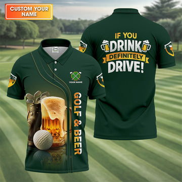 Maxcorners If You Drink Definitely Drive Golf And Beer St Patrick's Day Green Golf Shirts For Men, Golf Gift For Men