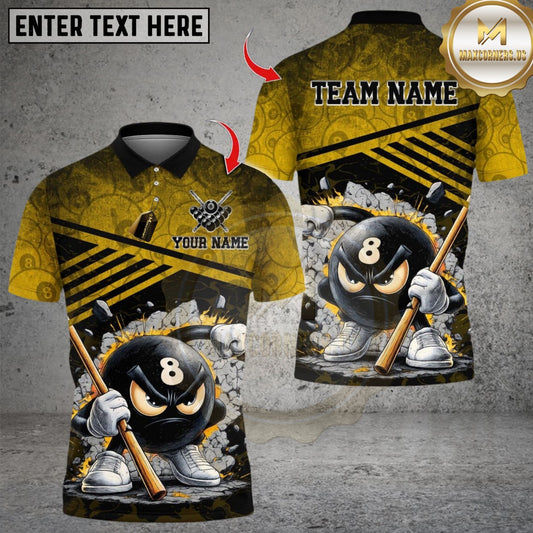 Maxcorners Billiard Angry 8 Ball Pool Cartoon Multicolor Customized Name, Team Name 3D Shirt