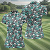 Maxcorners Teal Rose Skull Gothic Pattern Golf Polo Shirt, Ladies Golf Shirt, Golf Polo For Women LM1507