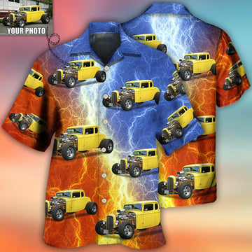Maxcorners Personalized Hot Rod Hawaiian Shirt "Thunder And Lightning" Custom Photo Car Aloha Shi