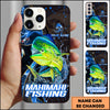 Maxcorners Fishing Blue Flame Smoke Line Premium Style Sport Personalized Name Phone Case (8 Fish Species)