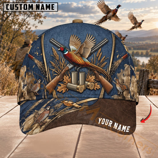 Maxcorners Upland Bird Hunting Flying Pheasants & Shotgun Personalized Name 3D Cap