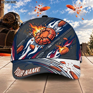 Maxcorners Trap & Skeet Shooting Flaming Clay Target American Eagle Personalized Name 3D Cap
