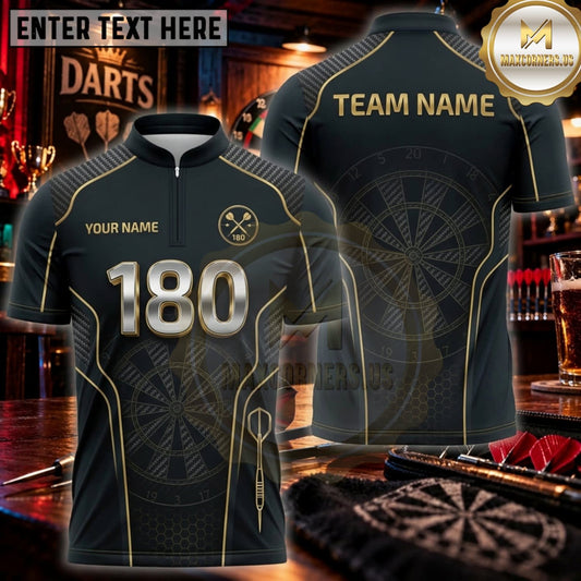 Maxcorners Darts Dark Gold 180 Vintage Dartboard Personalized Name 3D Unisex Shirt
