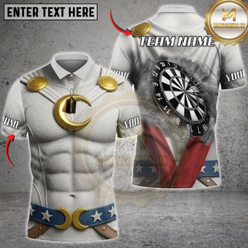 Maxcorners Darts White Gold Muscular Armor Silver Dartboard Personalized Name 3D Unisex Shirt