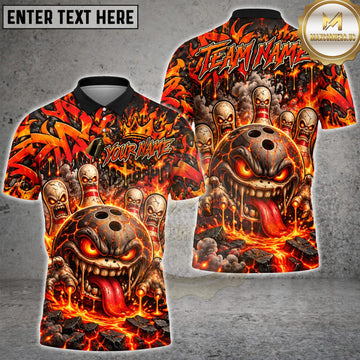 Maxcorners Bowling Fire Flame Evil Bowling Ball Skull Design Personalized Name 3D Unisex Shirt