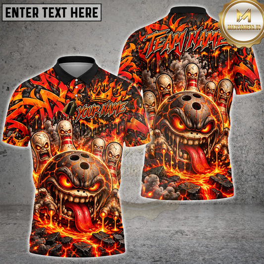 Maxcorners Bowling Fire Flame Evil Bowling Ball Skull Design Personalized Name 3D Unisex Shirt