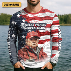 Maxcorners Make Fishing Great Again Patriotic Fishing Shirt, American Flag Fishing Shirt, Fishing Shirts For Men