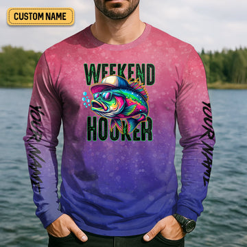 Maxcorners Weekend Hooker Purple Pink Shirt, Fishing UPF Shirts, Hooded Sun Shirt, Gift For Fisherman