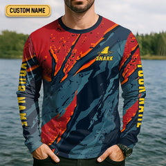 Maxcorners Catch The Wave Shark Fishing SPF Shirt, Mens Fishing Shirts Long Sleeve, Gift For Fisherman