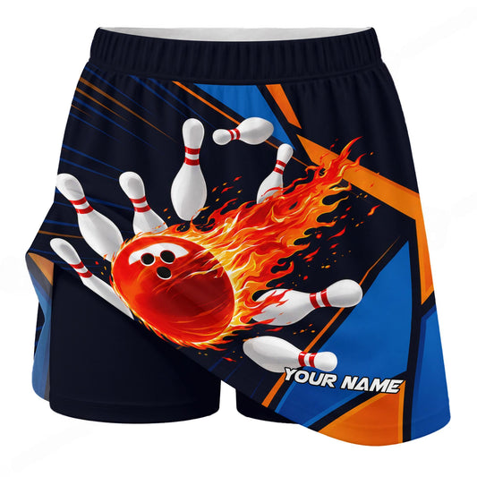 Maxcorners Customized Bowling Trouser Skirts With Shorts Underneath, Bowling Meteor Fireball With Pockets