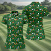 Maxcorners St Patrick's Day Leprechaun Golf Pose Rainbow Gold Pot Shamrock Golf Shirt, Women's Golf Shirts, Ladies Golf Polos