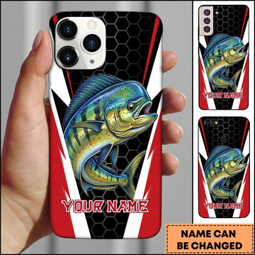 Maxcorners Mahi-mahi Honeycomb Pattern Red White Sport Design Personalized Name Phone Case