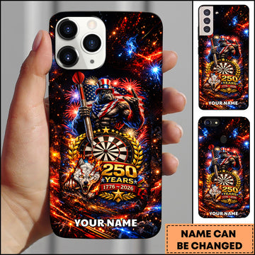 Maxcorners Darts Phonecase American Patriot Gorilla Fireworks 250 Years Independence Dartboard Personalized Name 3D Phone Case