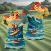 Maxcorners Tropical Surfing Santa Sunset Christmas Golf Shirt, Women's Golf Tops, Hawaiian Golf Shirt LM1507