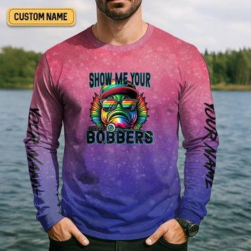 Maxcorners Show Me Your Bobbers Shirt, Pink Purple Neon Men Fishing Shirt, Funny Fishing Shirt, SPF Shirt