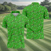 Maxcorners Three Leaf Clover Golf And Beer St Patrick's Day Green Golf Shirt, Fun Golf Shirts For Men, Polo Shirts For Men