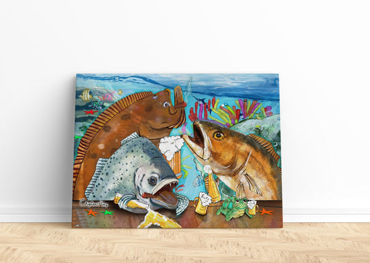 Maxcorners Texas Slam fishing art drink beer with fish art canvas LM0101