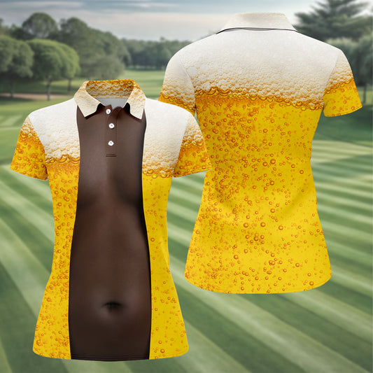 Maxcorners Beer Pint Illusion Pattern Golf Shirt, Women's Golf Shirt, Hawaiian Golf Shirt, Golf Polo For Women LM1507
