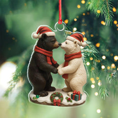 Maxcorners Christmas Bear Couple Figurine Acrylic Ornament - Cute Holiday Decor for Couples, Polar and Brown Bear Love Statue, Romantic Christmas Gift for Him or Her
