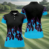 Maxcorners Black Cyan Purple Flame Sleeve Golf Shirt, Women's Golf Tops, Women’s Golf Apparel LM1507