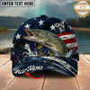 Maxcorners Fishing Patriotic USA Flag Water Splash Personalized 3D Cap (12 Fish Species)