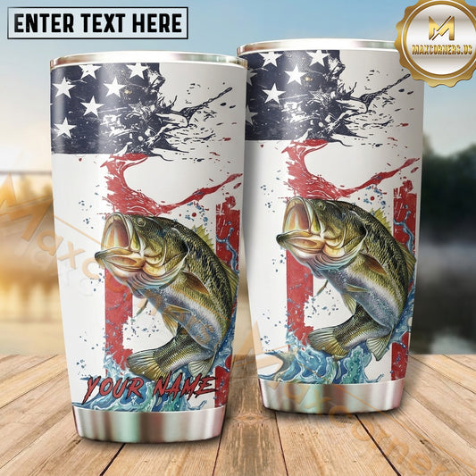 Maxcorners Fishing Tumbler White Patriotic Paint Splatter Design Personalized Name Tumbler (13 Species)