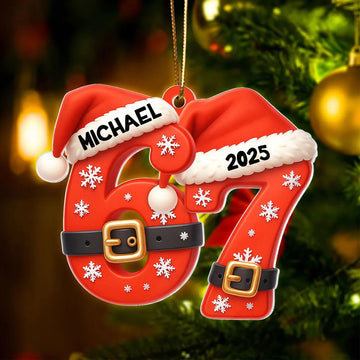 Maxcorners Custom Six Seven Santa Pattern - Personalized Acrylic Ornament - Teen Slang Funny Tree Decor, Funny Teen Grandkid Gift 2D Flat