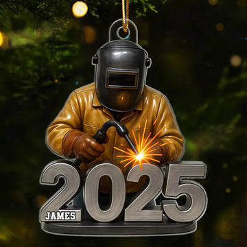 Maxcorners 3D Effect Welder Working 2025 - Personalized Acrylic Ornament - Gift For Welders, Metal Worker Mechanic Welding 2D Flat